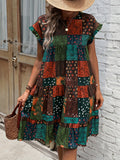 Boho-Chic Patchwork Dress with Ruffle Sleeves - Perfect for Spring & Summer Events, Women's Fashion