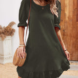 Zjkrl  -  Chic Solid Color Half Sleeve Dress - Casual Crew Neck Spring Fashion - Comfortable Everyday Style for Women