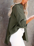 Solid Color Button Front Shirt, Casual Long Sleeve Shirt For Spring & Fall, Women's Clothing