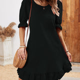 Zjkrl  -  Chic Solid Color Half Sleeve Dress - Casual Crew Neck Spring Fashion - Comfortable Everyday Style for Women