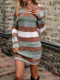 Vibrant Multicolor Striped V-Neck Long Sleeve Knitted Sweater Dress - Soft, Stylish, and Cozy with Patched Pockets and Above Knee Length - Perfect for Women's Casual Daily Wear and Outdoor Activities