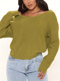 Solid Boat Neck Pullover Sweater, Casual Long Sleeve Twist Back Sweater For Spring & Fall, Women's Clothing