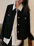 Button Front Plain Color Jacket, Elegant Long Sleeve Jacket For Spring & Fall, Women's Clothing