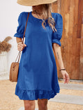 Zjkrl  -  Chic Solid Color Half Sleeve Dress - Casual Crew Neck Spring Fashion - Comfortable Everyday Style for Women