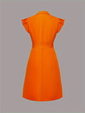 Button Front A-line Dress, Elegant Flutter Sleeve Dress For Spring & Summer, Women's Clothing