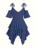 Spring/Summer Chic Midi Dress: Sexy Cold Shoulder, Lace-Up, Trendy Y2K Asymmetrical Hem - Perfect Fit & Easy Care