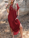 Chic Crew Neck T-shirt Dress - Casual Long-Length with Asymmetrical Hem, Soft Cotton Blend, Perfect for All Seasons