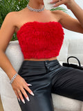 Vibrant Solid Fuzzy Crop Tube Top - Strapless Tops for Women with Off Shoulder Design, Casual Summer Wear, Soft and Cozy Fabric, Relaxed Fit, Perfect for Outdoor Activities