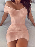 Summer Elegance Ribbed Bodycon Dress: Sleek V-Neck, Short Sleeves - Comfort & Style Combined