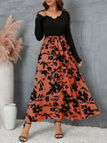 Floral Print Splicing Dress, Casual Long Sleeve Maxi Dress, Women's Clothing