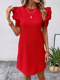 Chic Puff Sleeve Spring & Summer Dress - Women's Elegant Crew Neck Midi, Breathable Comfort for Day-to-Night Sophistication