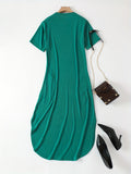 Chic Crew Neck T-shirt Dress - Casual Long-Length with Asymmetrical Hem, Soft Cotton Blend, Perfect for All Seasons