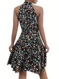 Vibrant Ditsy Floral Halter Dress - Fashion-Forward Style for Spring & Summer Vacations - Lightweight, Casual Womens Clothing