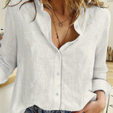 Zjkrl  -  Elegant Spring/Fall Linen Shirt for Women: Versatile, Durable & Easy-Care; Perfect Blend of Style & Comfort