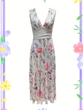 Chic Floral Print Sleeveless Maxi Dress - V-Neck, Simple, Bohemian Style, Flowy, Comfortable, Women's Summer Clothing for Outdoor Activities and Casual Occasions