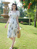 Stylish Women's Floral Print Square Neck Short Sleeve Dress with Elegant Cinched Waist for Spring & Summer