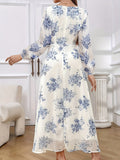 Stunning Floral Print Square Neck A-line Maxi Dress - Women's Elegant Long Sleeve Dresses for Spring & Fall - Comfortable, Flowy, and Versatile Clothing for Various Occasions