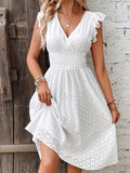 Zjkrl  -  Flutter-Sleeve Ruffle Dress - V-Neck with Shirred Waist Detail - Perfect For Spring & Summer Events, Womens Fashion