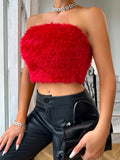 Vibrant Solid Fuzzy Crop Tube Top - Strapless Tops for Women with Off Shoulder Design, Casual Summer Wear, Soft and Cozy Fabric, Relaxed Fit, Perfect for Outdoor Activities