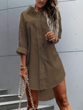 Chic Solid Color Button Front Shirt Dress - Stylish Long Sleeve Lapel Style for Effortless Spring & Fall Fashion - Perfect Womens Closet Staple