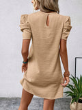 Chic Puff Sleeve Spring & Summer Dress - Women's Elegant Crew Neck Midi, Breathable Comfort for Day-to-Night Sophistication