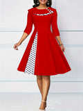 Vintage Retro Polka Dot A-line Dress - Flattering 3/4 Sleeves, Comfortable Casual Style - Feminine & Timeless Fashion for Women