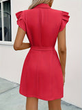 Button Front A-line Dress, Elegant Flutter Sleeve Dress For Spring & Summer, Women's Clothing