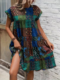 Boho-Chic Patchwork Dress with Ruffle Sleeves - Perfect for Spring & Summer Events, Women's Fashion