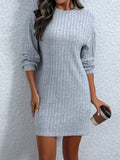 Solid Sweater Dress, Elegant Crew Neck Long Sleeve Bag Hip Dress, Women's Clothing