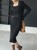 Zjkrl - Simple Skinny Long Sleeves Solid Color Square-Neck Sweater Dresses