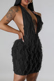 Zjkrl - Black Sexy Solid Patchwork See-through Backless Halter Sleeveless Dress Dresses