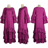 Zjkrl - Flared Sleeves Loose Falbala Solid Color Round-Neck Maxi Dresses