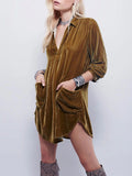 Zjkrl - Fashion Deep V Neck Loose Velvet Shirt Mini Dress