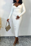 Zjkrl - White Daily Elegant Simplicity Solid Color Asymmetrical Collar Dresses