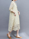 Zjkrl - A-Line Long Sleeves Hollow Round-Neck Midi Dresses