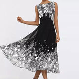 Zjkrl - Fashion Butterfly Floral Print Long Elegant O Neck A-Line Party Dress Summer Sleeveless Tank Dresses