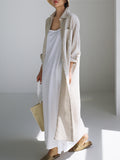 Zjkrl - Simple Long Sleeves Split-Side Solid Color Lapel Midi Dresses Shirt Dress
