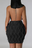 Zjkrl - Black Sexy Solid Patchwork See-through Backless Halter Sleeveless Dress Dresses