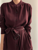 Zjkrl - Stand Collar Single Loose Tie Trench Dress