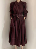 Zjkrl - Stand Collar Single Loose Tie Trench Dress