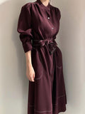 Zjkrl - Stand Collar Single Loose Tie Trench Dress