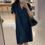 Zjkrl - Simple Lapel Single Breasted Shirt Dress