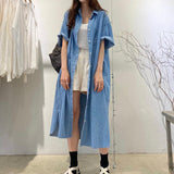 Zjkrl - Vintage Lapel Single Breasted Casual Pocket Denim Dress