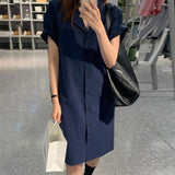 Zjkrl - Simple Lapel Single Breasted Shirt Dress