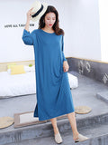 Zjkrl - Modal Long Sleeve Split-Side Loose Pajamas Dress