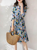 Zjkrl - Original Polka-Dot Lapel Short Sleeves A-Line Midi Dress