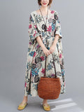 Zjkrl - Vintage Floral Round-Neck Dress