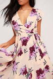 Zjkrl - Elegant Floral Frenulum With Belt Irregular Dress Dresses