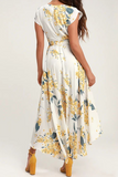 Zjkrl - Elegant Floral Frenulum With Belt Irregular Dress Dresses