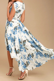 Zjkrl - Elegant Floral Frenulum With Belt Irregular Dress Dresses